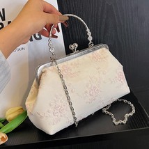 Vintage Women Pink White Wedding Evening Clutch  Lock Bags Chain  Bags Flower Cr - £63.09 GBP