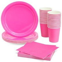 72 Pieces Of Hot Pink Party Supplies For Birthday Decorations, Serves 24 - £31.46 GBP