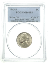 1943-P 5C Jefferson Nickel PCGS MS66FS Full Steps Great Strike WWII - $158.36