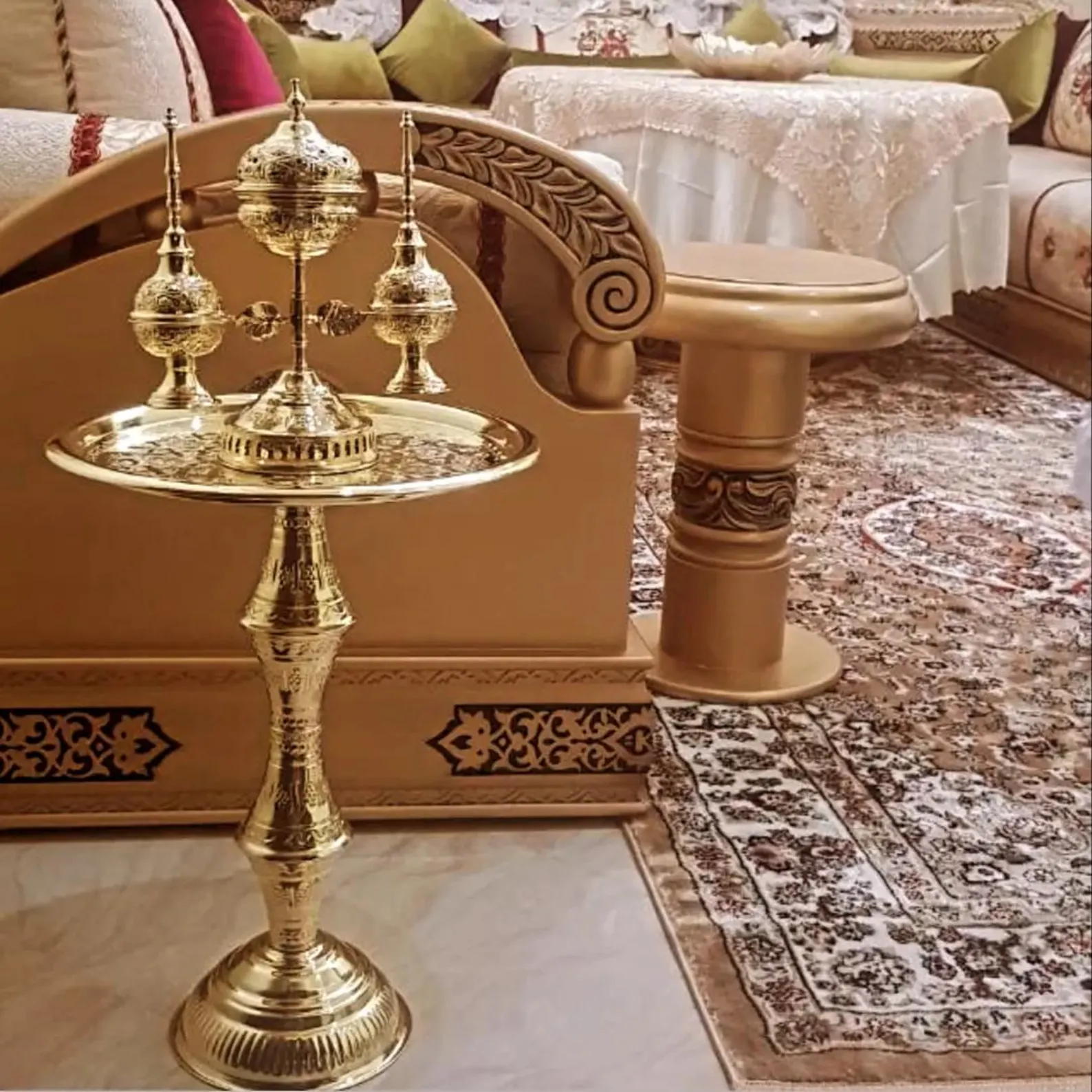 Moroccan brass drum with incense burner and perfume sprayers - $430.00