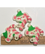 3 Vintage Avon 1974 Mouse with Candy Cane Pins Christmas Brooch White Pink Green - $4.89