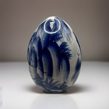 Vintage Large Porcelain Hand Painted Asian Scene Blue White Egg 6” - $12.86