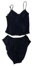 Vintage Maidenform Camisole &amp; Panties Set 6 Hi Cut Lingerie Black Pleated Crop - £103.38 GBP