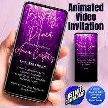 Any Age Birthday Invitation, Purple Birthday Dinner Falling Star Video Invite - £4.78 GBP