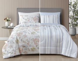 Eliana Blue and Blush 7-Piece Mix &amp; Match Reversible Bed in a Bag, Full - £38.38 GBP