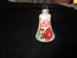 Antique Painted West Germany Glass Bell Tree Ornament w/ Roses - Approx. 3&quot; Long - £9.59 GBP