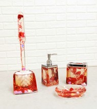 Red Pink Valentine Hearts 5 Piece Chic Bathroom Vanity Accessories Gift Set - £32.14 GBP
