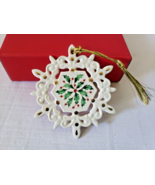 Lenox Snowflake Holly Berry Christmas Ornament Porcelain - £27.24 GBP