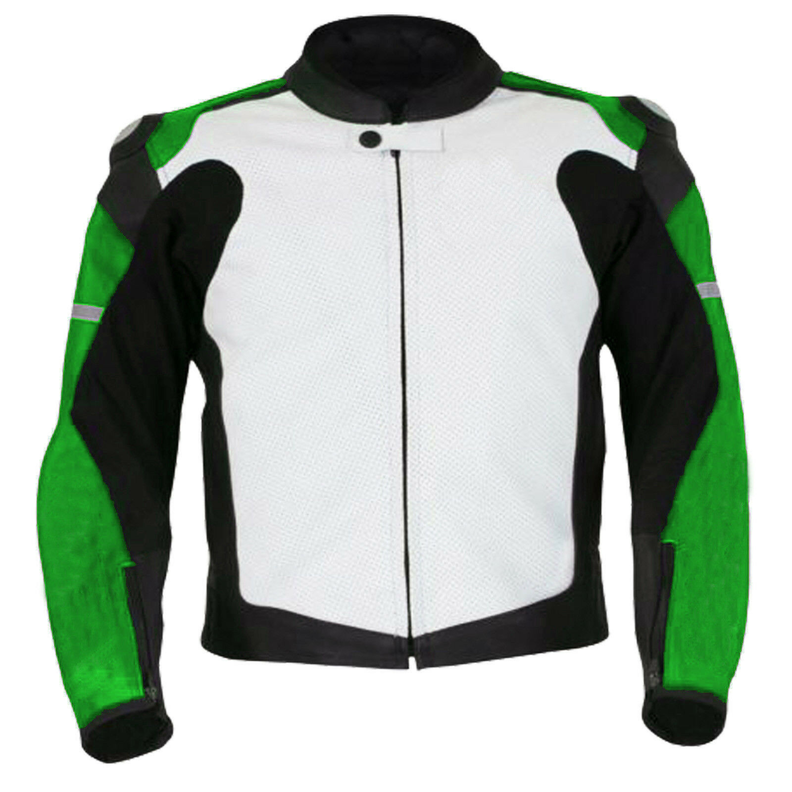 Men Black Green White Cont Motorbike Real Leather Safety Pads jacket Speed Hump