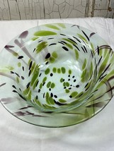 Large Vintage Art Glass Bowl Handmade Beautiful Centerpiece - £33.28 GBP