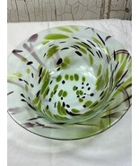 Large Vintage Art Glass Bowl Handmade Beautiful Centerpiece - £33.08 GBP