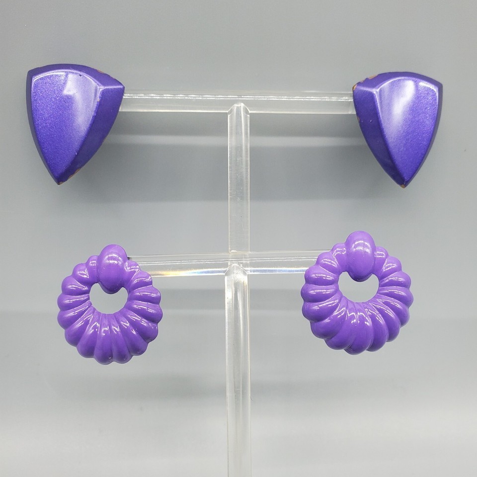 Vintage Purple Earrings (2) Pair Pierced Ear Lightweight Dangle Shield W... - $19.99
