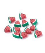 10 Watermelon Fruit Beads Polymer Clay Flat 10mm Tropical Jewelry Making... - $4.38
