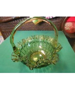 Beautiful  Vintage FENTON  Olive Green Glass BASKET - £21.57 GBP