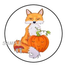 30 Cute Fox Pumpkin Envelope Seals Labels Stickers 1.5&quot; Round Fall Autumn Gifts - £5.98 GBP