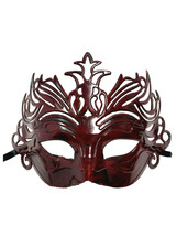 Dark Antique Red Venetian Laser Cut Mardi Gras Masquerade Half Mask Crown - £7.77 GBP