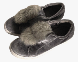 Sugar Girls Velvet Slip On Shoes Size 13M with Faux Fur Pom Poms - £11.57 GBP