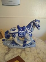 Porcelain Horse Figure Chinoiserie Blue and White 8&quot; - $28.83
