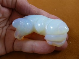 (Y-CAT-PL-708) white Opalite CAT playing on back gemstone carving figuri... - $17.53