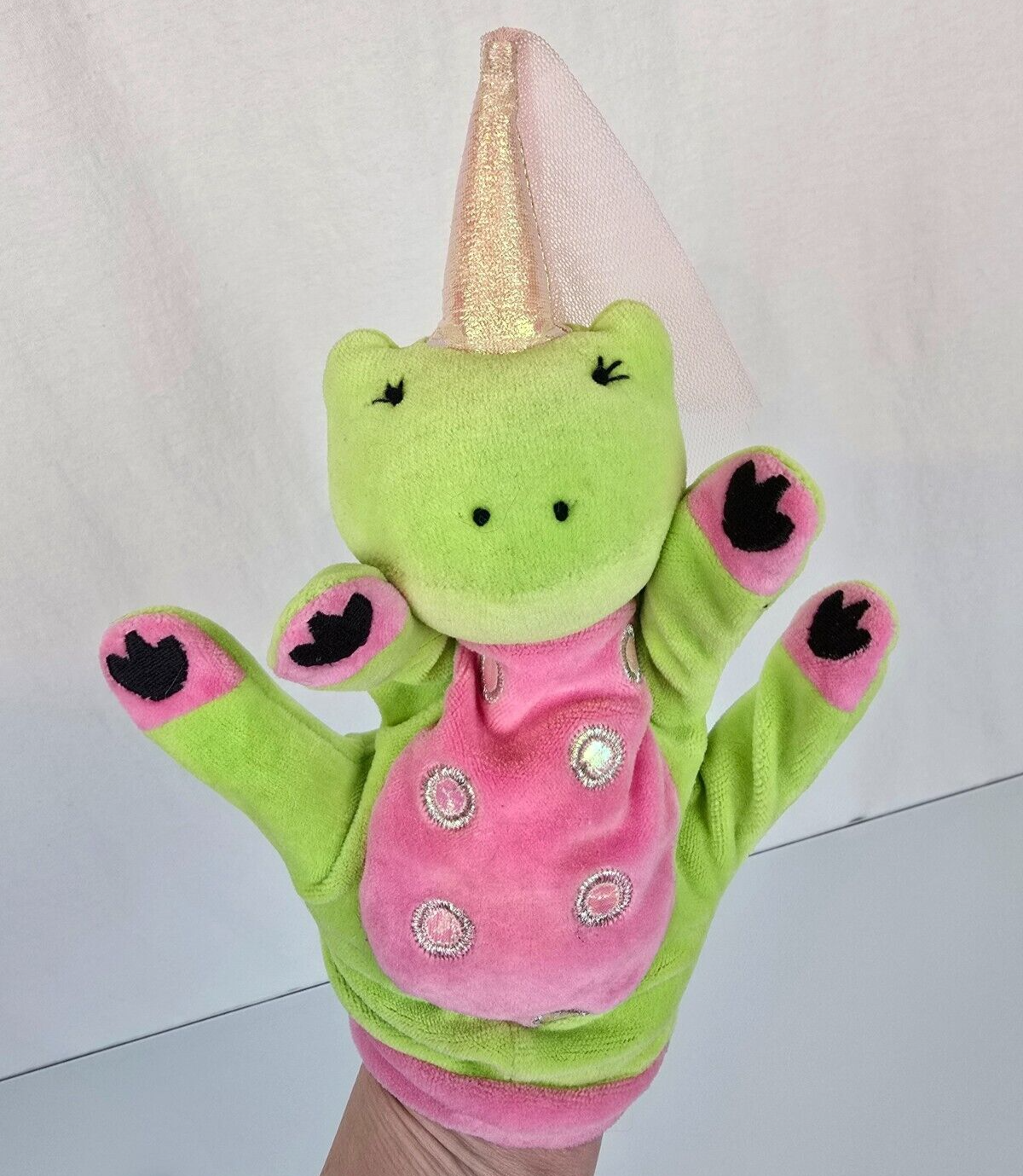 Vintage Manhattan Toy Co. Five Finger Princess Frog Hand Puppet Pretend ... - $12.37