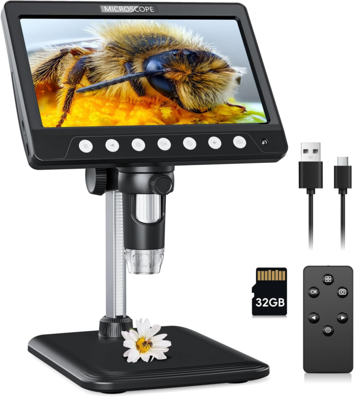  Microscope 1200X Magnification with 8 Ajustable LED Fill Lights and 32G... - $117.33
