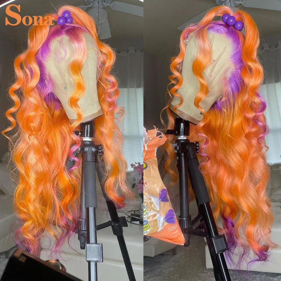 180Density 2 Tones Purple Orange Blonde Pink Green Ombre Lace Front Wig Body - $99.96+