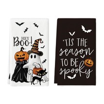 Ghost Pumpkins Bats Cat Hey Boo Halloween Kitchen Towels Dish Towels, 18... - £26.57 GBP