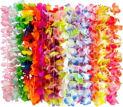 24 Pieces Hawaiian Leis Necklace Tropical Luau Hawaii Silk Flower 7 x 5 ... - $14.85