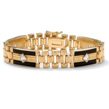Mens 14K Gold Onyx 8&quot; Panther Link Gp Bracelet Free Worldwide Shipping - £225.18 GBP