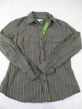 Charter Club Button Down Shirt Green Brown Stripe Women&#39;s 6 Fitted 100% Cotton - £7.99 GBP