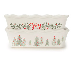 NEW Holiday Ceramic Loaf Pans Set of 2 white 7x4x2 in. Christmas trees h... - £4.73 GBP