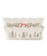 NEW Holiday Ceramic Loaf Pans Set of 2 white 7x4x2 in. Christmas trees h... - $5.36