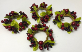 Christmas Holly &amp; Red Metallic Berries Set of 4 Taper Candle Rings - $9.90