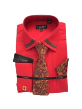 C. Allen Men Red Dress Shirt Tie Hanky Red Gold Black Cuff links Size 17.5 34/35 - £39.95 GBP