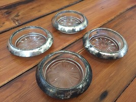 Set of 4 Vintage Frank M Whiting Co 925 Sterling Silver &amp; Glass Coasters... - $59.99
