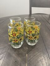 Vintage Sunflower Daisy Juice Tumbler Glass 6 oz. 4 inches Tall Set Of 4 - $29.69