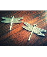 4 Dragonfly Pendants Antiqued Silver Insect Charms Dragonfly Charms 35mm - $2.39