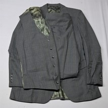 Vtg 90s Bespoke 40R 34x32 Gray Windowpane 3 Piece Vest Sports Jacket Pants Suit - £110.14 GBP