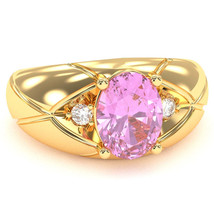 Men&#39;s Designer Lab-Created Pink Sapphire Diamond Ring In Solid 14k Yellow Gold - £561.46 GBP
