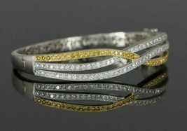 3 Ct Round Cut Yellow Simulated Diamond Bangle Bracelet 925 Silver Gold Plated - £149.70 GBP