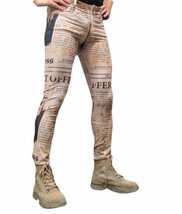 Men Gloosy Smooth Tight Trousers Printed Punk Leggings Casual Pencil Long Pants - £25.92 GBP+