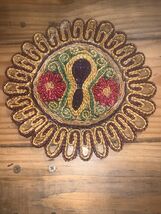 Vintage Colorful Floral Trivet Round Pink Yellow Purple Woven Braided Sewn - $4.94
