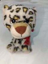 Hug fun small plush tan sitting spotted leopard red ribbon bow glitter eyes - £7.21 GBP