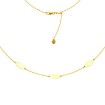 14K Solid Gold Triple Marquise Choker Necklace 16&quot; Adjustable - Yellow - £258.99 GBP