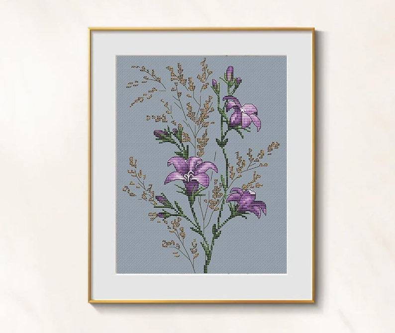 Campanula Cross Stitch Flowers pattern pdf - Lilac Cross Stitch Bellflow... - $7.99