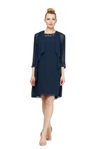 SLNY Beaded Scoop Dress with Quarter Sleeve Jacket:Chiffon Dress NWT: Size 12 - £46.92 GBP