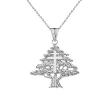 925 Sterling Silver Lebanese Cedar Tree With Orthodox Cross Pendant Necklace - £26.46 GBP+