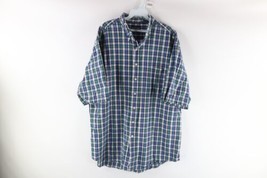 Vtg 90s Lands End Mens XL Tall Textured Weave Collared Camp Button Shirt Plaid - £31.54 GBP