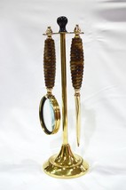 Decorative Brass Magnifying Glass &amp; Letter Opener on Stand Desk Top - Se... - £33.59 GBP