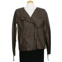 EILEEN FISHER Cobblestone Brown Washed Waxed Cotton Asymmetrical Jacket - £125.80 GBP